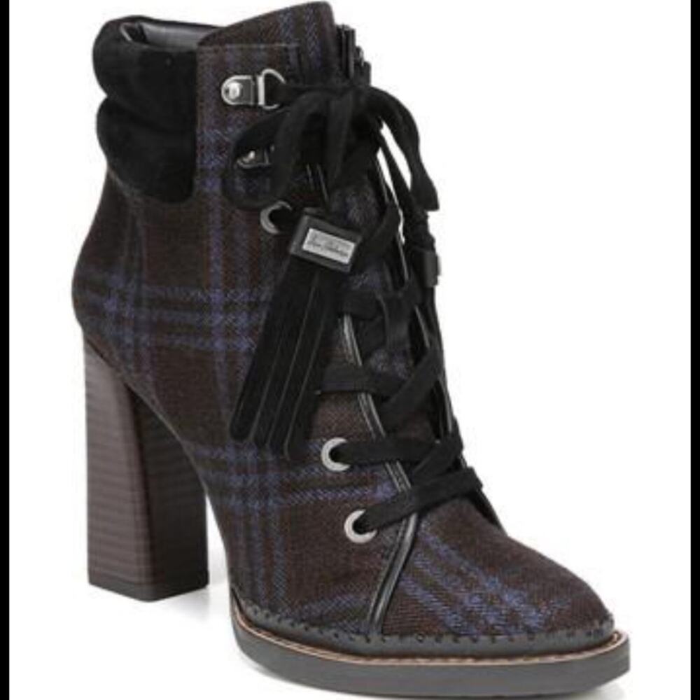 Sam Edelman Sondra Navy Plaid Lace Up Bootie Size 7